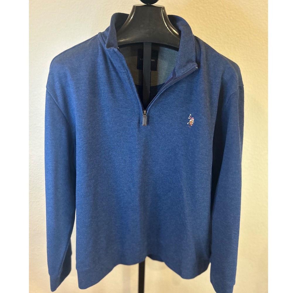 US Polo Assn Mens 2XL Blue 1/4 Zip Pullover Long Sleeve Embroidered Logo Casual‎
